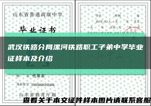 武漢鐵路分局漯河鐵路職工子弟中學畢業證樣本及介紹縮略圖