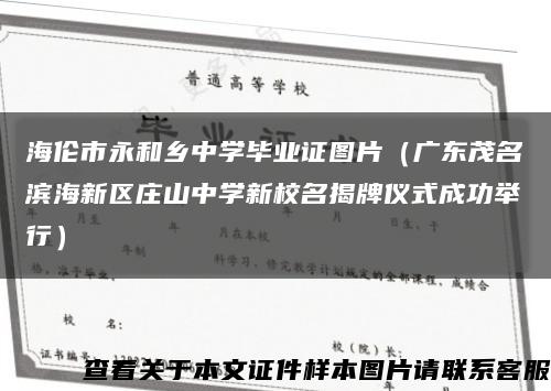 海倫市永和鄉中學畢業證圖片（廣東茂名濱海新區莊山中學新校名揭牌儀式成功舉行）縮略圖
