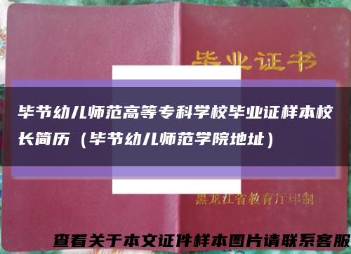 畢節幼兒師范高等?？茖W校畢業證樣本校長簡歷（畢節幼兒師范學院地址）縮略圖