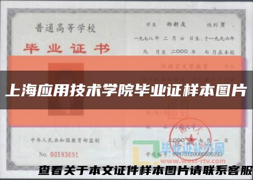 上海應用技術學院畢業證樣本圖片縮略圖