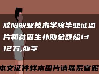濮陽職業技術學院畢業證圖片和貧困生補助總額超1312萬,助學縮略圖