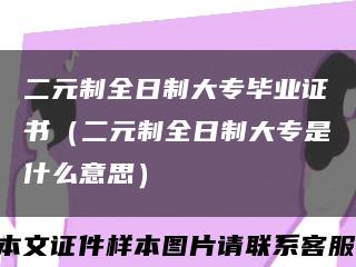 二元制全日制大專畢業證書（二元制全日制大專是什么意思）縮略圖