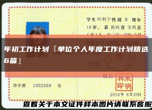 年初工作計劃『單位個人年度工作計劃精選6篇』縮略圖