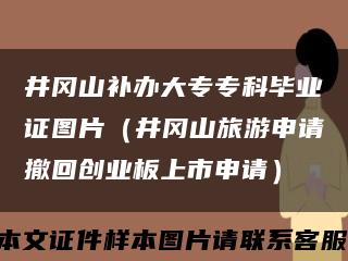 井岡山補辦大專?？飘厴I證圖片（井岡山旅游申請撤回創業板上市申請）縮略圖