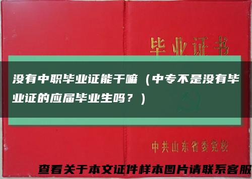 沒有中職畢業證能干嘛（中專不是沒有畢業證的應屆畢業生嗎？）縮略圖