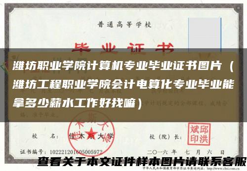 濰坊職業學院計算機專業畢業證書圖片（濰坊工程職業學院會計電算化專業畢業能拿多少薪水工作好找嘛）縮略圖