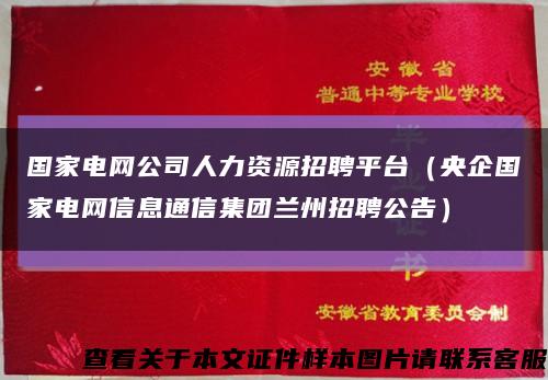 國家電網公司人力資源招聘平臺（央企國家電網信息通信集團蘭州招聘公告）縮略圖