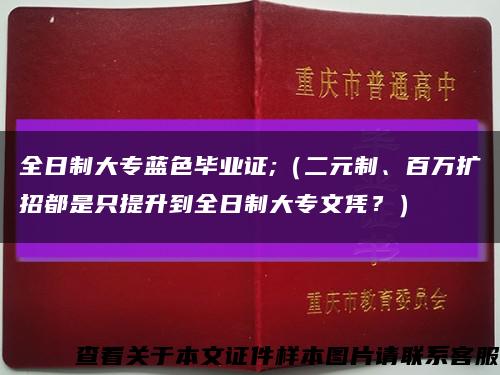 全日制大專藍色畢業證;（二元制、百萬擴招都是只提升到全日制大專文憑？）縮略圖