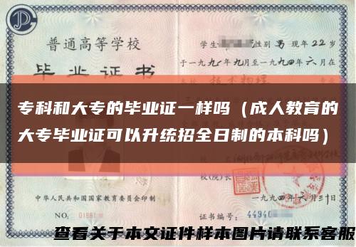 ?？坪痛髮５漠厴I證一樣嗎（成人教育的大專畢業證可以升統招全日制的本科嗎）縮略圖