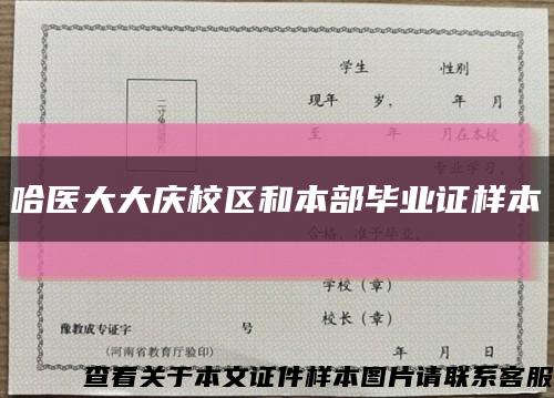 哈醫大大慶校區和本部畢業證樣本縮略圖