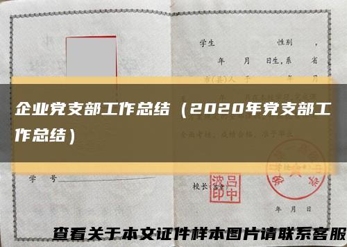 企業黨支部工作總結（2020年黨支部工作總結）縮略圖