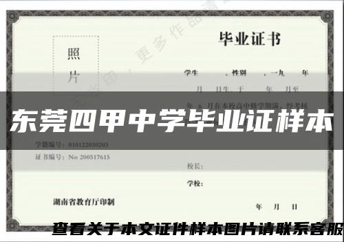 東莞四甲中學畢業證樣本縮略圖