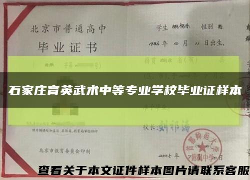 石家莊育英武術中等專業學校畢業證樣本縮略圖