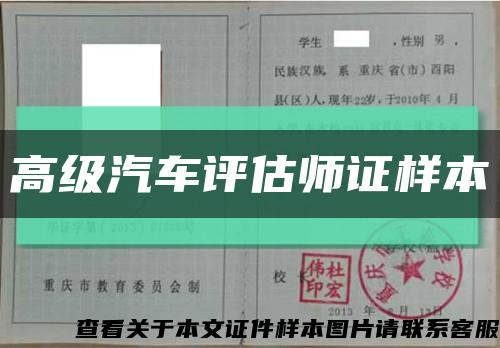 高級汽車評估師證樣本縮略圖