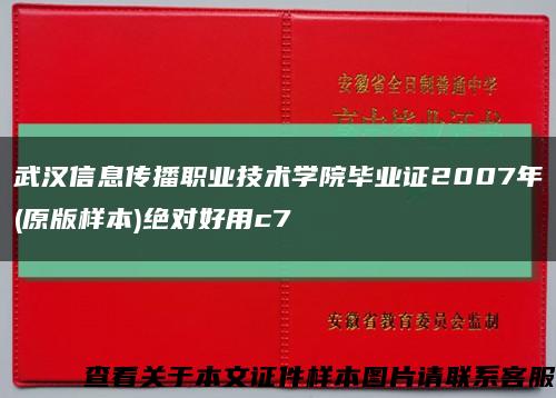 武漢信息傳播職業技術學院畢業證2007年(原版樣本)絕對好用c7縮略圖