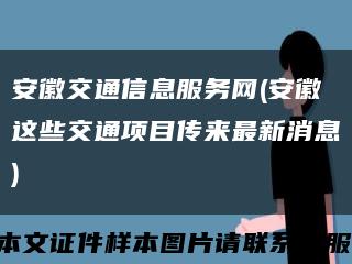 安徽交通信息服務網(安徽這些交通項目傳來最新消息)縮略圖