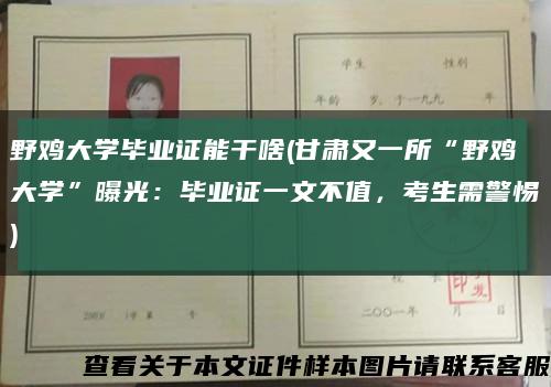 野雞大學畢業證能干啥(甘肅又一所“野雞大學”曝光：畢業證一文不值，考生需警惕)縮略圖