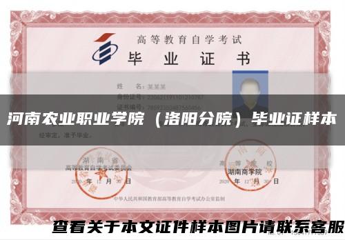 河南農業職業學院（洛陽分院）畢業證樣本縮略圖