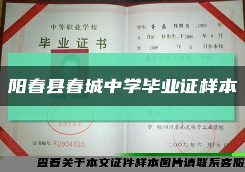 陽春縣春城中學畢業證樣本縮略圖