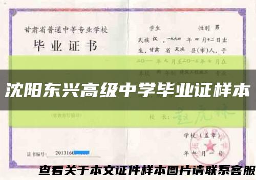 沈陽東興高級中學畢業證樣本縮略圖