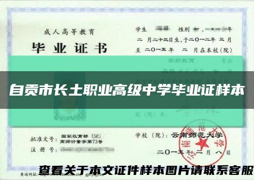 自貢市長土職業高級中學畢業證樣本縮略圖