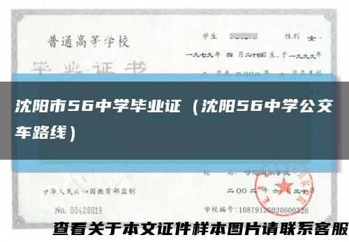 沈陽市56中學畢業證（沈陽56中學公交車路線）縮略圖
