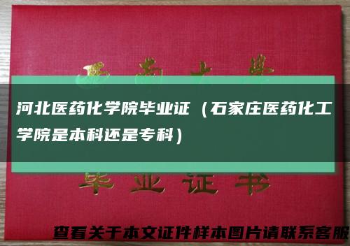 河北醫藥化學院畢業證（石家莊醫藥化工學院是本科還是?？疲┛s略圖
