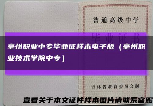 亳州職業中專畢業證樣本電子版（亳州職業技術學院中專）縮略圖