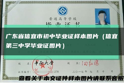 廣東省信宜市初中畢業證樣本圖片（信宜第三中學畢業證圖片）縮略圖