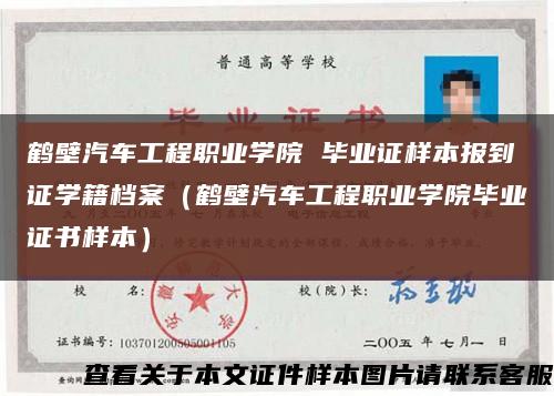 鶴壁汽車工程職業學院 畢業證樣本報到證學籍檔案（鶴壁汽車工程職業學院畢業證書樣本）縮略圖