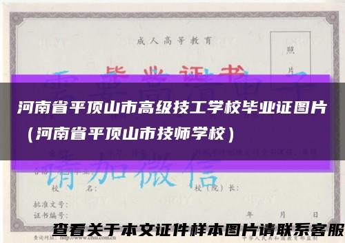 河南省平頂山市高級技工學校畢業證圖片（河南省平頂山市技師學校）縮略圖