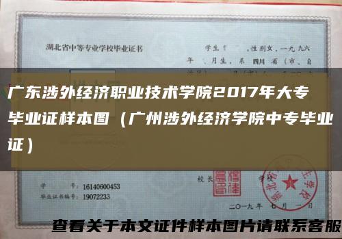 廣東涉外經濟職業技術學院2017年大專畢業證樣本圖（廣州涉外經濟學院中專畢業證）縮略圖