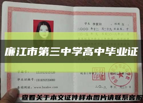廉江市第三中學高中畢業證縮略圖