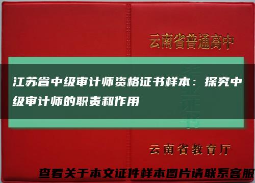 江蘇省中級審計師資格證書樣本：探究中級審計師的職責和作用縮略圖