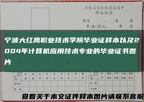 寧波大紅鷹職業技術學院畢業證樣本以及2004年計算機應用技術專業的畢業證書圖片縮略圖