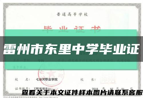 雷州市東里中學畢業證縮略圖