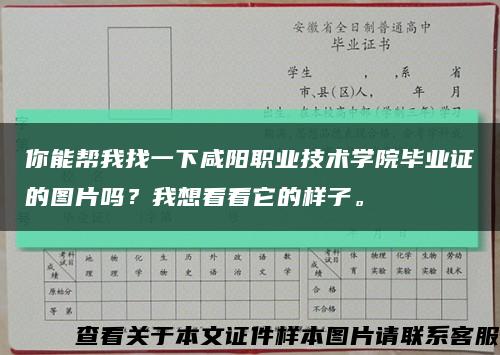 你能幫我找一下咸陽職業技術學院畢業證的圖片嗎？我想看看它的樣子?？s略圖
