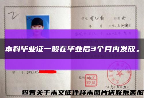 本科畢業證一般在畢業后3個月內發放?？s略圖