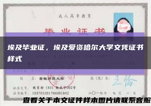 埃及畢業證，埃及愛資哈爾大學文憑證書樣式縮略圖