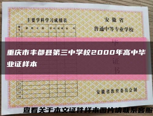 重慶市豐都縣第三中學校2000年高中畢業證樣本縮略圖