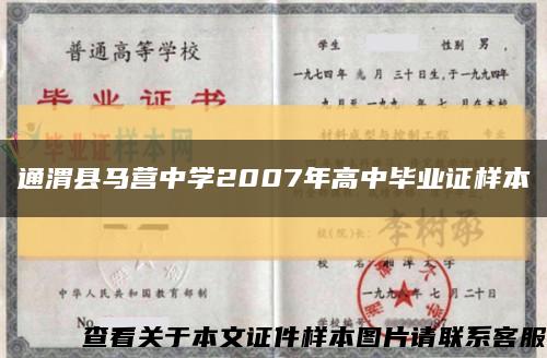 通渭縣馬營中學2007年高中畢業證樣本縮略圖