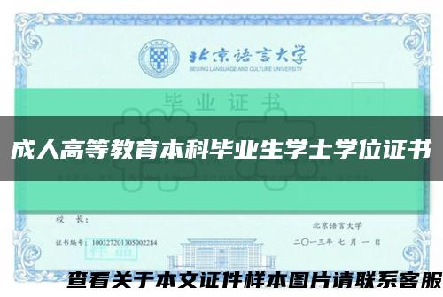 成人高等教育本科畢業生學士學位證書縮略圖